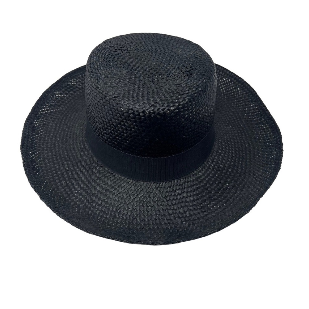 Vintage Tina Too Black Straw Boater Hat Wide Brim Sun Beach NWT Women